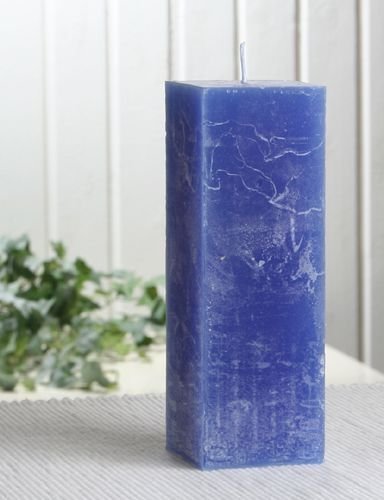 Rustik-Stumpenkerze, viereckig, 15 x 5 x 5 cm Ø, blau von CandleCorner Rustik-Kerzen