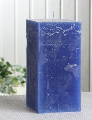 Rustik-Stumpenkerze, viereckig, 15 x 7,5 x 7,5 cm, blau von CandleCorner Rustik-Kerzen
