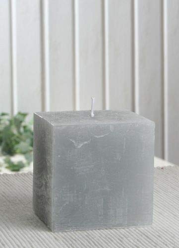 Rustik-Stumpenkerze, viereckig, 7,5 x 7,5 x 7,5 cm Ø, grau von CandleCorner Rustik-Kerzen