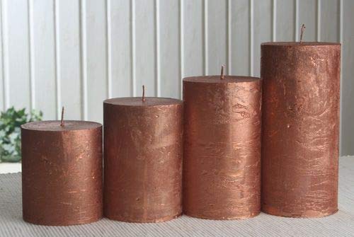 Rustik-Stumpenkerzen-Adventsset, groß, 7 cm Ø, Kupfer-metallic von CandleCorner Rustik-Kerzen