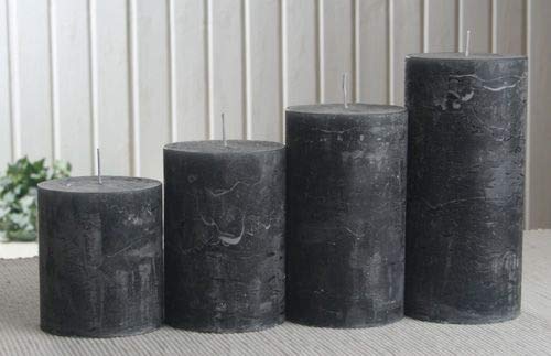 Rustik-Stumpenkerzen-Adventsset, Unparfümiert, groß, 7 cm Ø, anthrazit-schwarz von CandleCorner Rustik-Kerzen