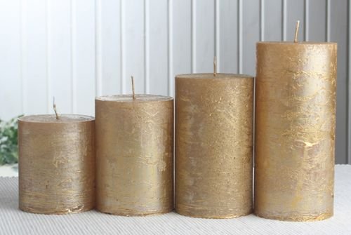Rustik-Stumpenkerzen-Adventsset, groß, 7 cm Ø, gold-metallic von CandleCorner Rustik-Kerzen