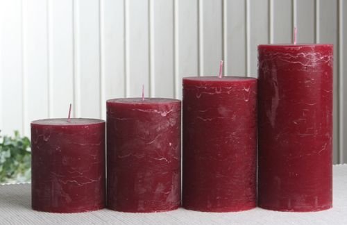 Rustik-Stumpenkerzen-Adventsset, groß, 7 cm Ø, rubinrot-Bordeaux von CandleCorner Rustik-Kerzen