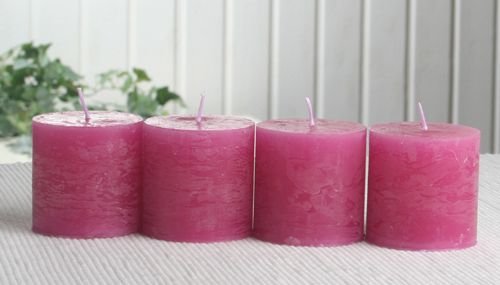 SET: 4x Rustik-Stumpenkerze, 5 x 5 cm Ø, fuchsia von CandleCorner Rustik-Kerzen