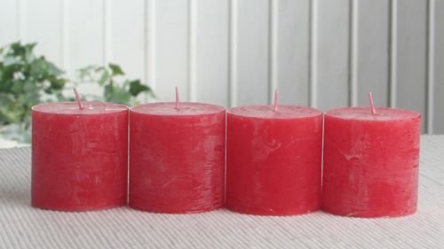 SET: 4x Rustik-Stumpenkerze, 5 x 5 cm Ø, rot von CandleCorner Rustik-Kerzen