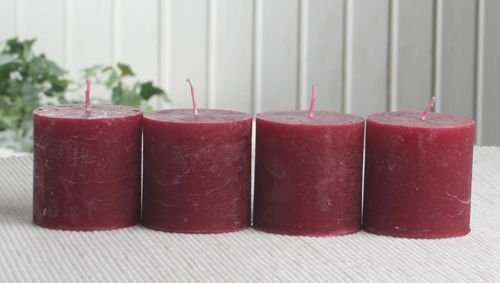 SET: 4x Rustik-Stumpenkerze, 5 x 5 cm Ø, rubinrot-bordeaux von CandleCorner Rustik-Kerzen