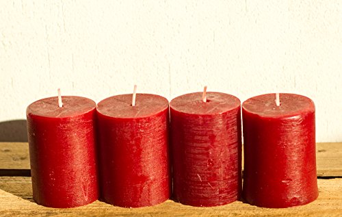 SET: 4x Rustik-Stumpenkerze, 8 x 5 cm Ø, rubinrot-bordeaux von CandleCorner Rustik-Kerzen