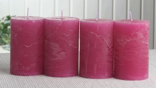 SET: 4x Rustik-Stumpenkerze, 8 x 5 cm Ø, fuchsia von CandleCorner Rustik-Kerzen