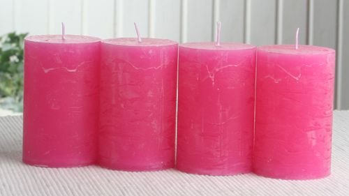 SET: 4x Rustik-Stumpenkerze, 8 x 5 cm Ø, pink von CandleCorner Rustik-Kerzen