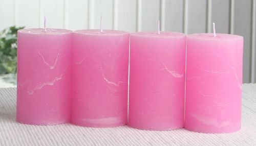 SET: 4x Rustik-Stumpenkerze, 8 x 5 cm Ø, rosa von CandleCorner Rustik-Kerzen