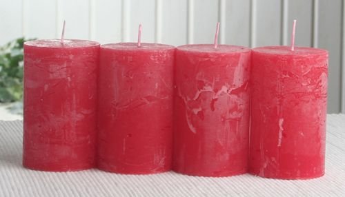 SET: 4x Rustik-Stumpenkerze, 8 x 5 cm Ø, rot von CandleCorner Rustik-Kerzen