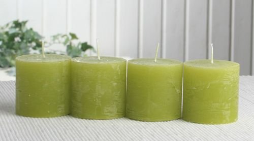 Set: 4X Rustik-Stumpenkerze, 5 x 5 cm Ø, pistaziengrün von CandleCorner Rustik-Kerzen