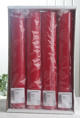 Stumpenkerze, ca. 25 x 4 cm Ø, 4er-Pack, rubinrot von CandleCorner