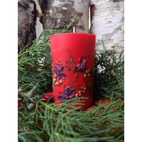 Unikat Rote Kerze Ohne Duft Aus Rapswachs Mit Trockenblumen/Weihnachten/Weihnachtskerze /Geschenk/stumpenkerze von CandleFee