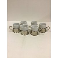 Sechs Versilberte Porzellan Demitasse Tassen von CandleLiteGiftShop