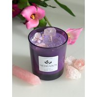 Kristallkerze Meditation Mit Rosenquarz Und Aura Quarz, Duftkerze Im Glas, Ritualkerze, Edelsteinkerze, Geburtstag Geschenk Kerze von CandlesOfSoul