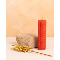 Bienenwachssäule 15cm - Scarlet Honig Handgemachte Natürliche Kerze Handgerolltes Heimgeschenk Baumwolldocht Wohnzimmer Duftdeko von Candlys