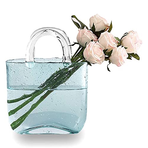 Candora Tasche Glasvasen für Dekoration Kreative Bubble Handtasche Blumenvase Desktop Glaskorb Vase Mini Kristall Aquarium für Tischaufsätze, Küche, Büro Wohnzimmer (blau) von Candora