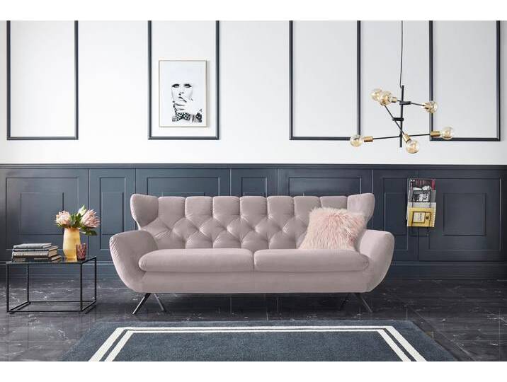 3-Sitzer 3C CANDY Beatrice, extravagantes Megasofa, bequem, Küchensofa , rosa (altrosa), B:225cm H:94cm T:95cm, Samt-Optik (100% Polyester), Sofas, mit Rückensteppung im Rautenmuster, Samt Optik, auch in Fellimitat von Candy-Polstermöbel