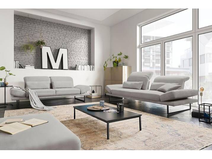 3-Sitzer 3C CANDY Mallow Designsofa mit Komfortfunktionen, modern und bequem , grau (platin), B:258cm H:83cm T:103cm, 100% Polyester, Sofas, Verstellbare Armlehne und Kopfteil, manuelle Sitztiefenverstellung von Candy-Polstermöbel