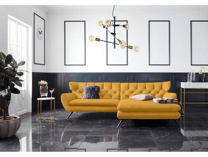 3C Candy Ecksofa Beatrice Designsofa in moderner Retrooptik, bequem und extravagant, mit Rückensteppung im Rautenmuster, Ohrenbacken Optik, L-Form von Candy-Polstermöbel