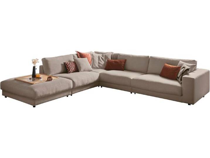 3C Candy Ecksofa Enisa II, bequem und komfortabel, großes Familiensofa, L-Form, incl. 3 Flatterkissen, gelb, sand von Candy-Polstermöbel
