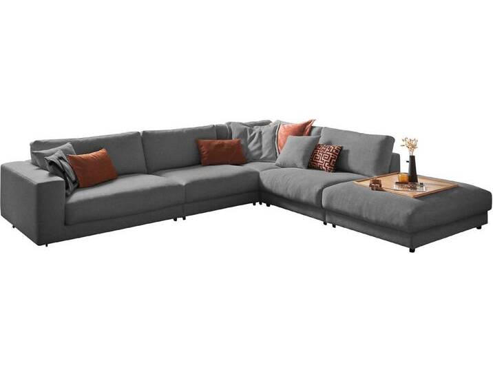 3C Candy Ecksofa Enisa II, bequem und komfortabel, großes Familiensofa, L-Form, incl. 3 Flatterkissen, grau, platin von Candy-Polstermöbel