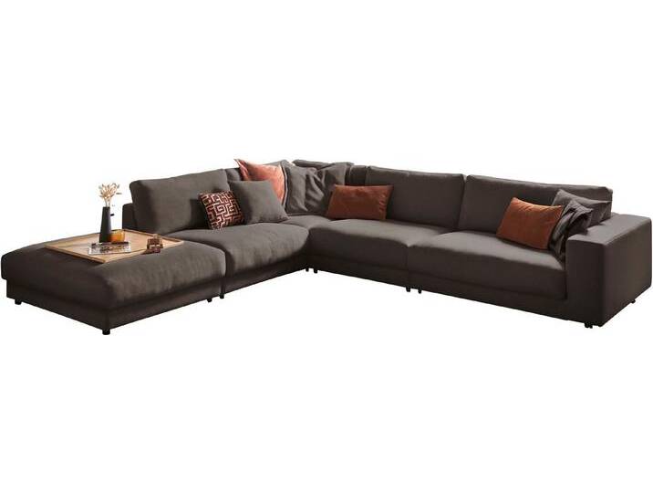 3C Candy Ecksofa Enisa II, bequem und komfortabel, großes Familiensofa, L-Form, incl. 3 Flatterkissen, grau, stone von Candy-Polstermöbel