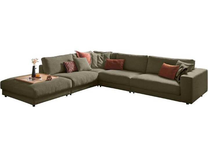 3C Candy Ecksofa Enisa II, bequem und komfortabel, großes Familiensofa, L-Form, incl. 3 Flatterkissen, grün, oliv von Candy-Polstermöbel