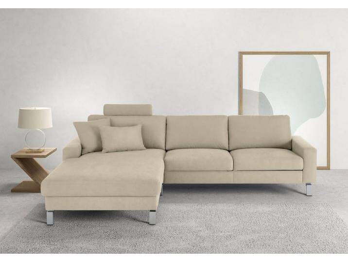 3C Candy Ecksofa Lecce, Bett im 2,5-Sitzer, teilmotorische Schlaffunktion im Longchair, L-Form, Sitzaufbau PUR-Schaumstoff, natur von Candy-Polstermöbel