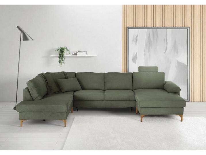 3C Candy Wohnlandschaft Lecce, Bettkasten in Umbauecke und Longchair, sowie Querschläfer im 2-Sitzer, Sitzaufbau mit Tonnentaschenfederkern, oliv von Candy-Polstermöbel