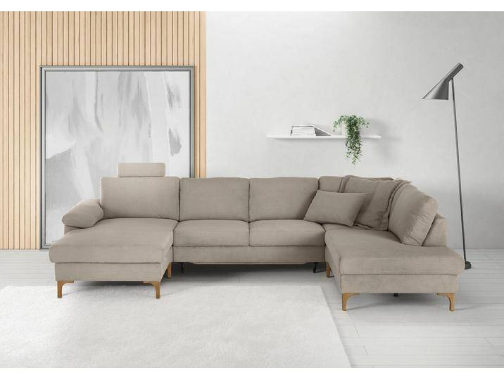 3C Candy Wohnlandschaft Lecce, Bettkasten in Umbauecke und Longchair, sowie Querschläfer im 2-Sitzer, gelb, Sitzaufbau mit Tonnentaschenfederkern von Candy-Polstermöbel