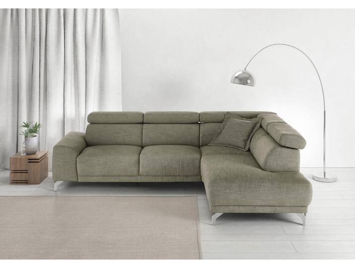 Ecksofa 3C CANDY Greve Sofa immer mit manuelle Kopfteilverstellungen, modern, elegant , grau (anthrazit), B:249cm H:79cm T:209cm, 100% Leder, Sofas, wahlweise motorischer Sitzvorzug, bequem und zeitlos, L-Form von Candy-Polstermöbel