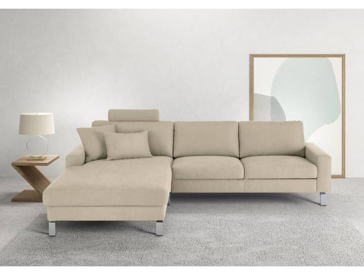 Ecksofa 3C CANDY Lecce, wahlweise PUR-Schaumstoff oder Tonnentaschenfederkern , beige (natur), B:281cm H:86cm T:194cm, 100% Polyester, Sofas, Bett im 2,5-Sitzer, teilmotorische Schlaffunktion im Longchair, L-Form von Candy-Polstermöbel