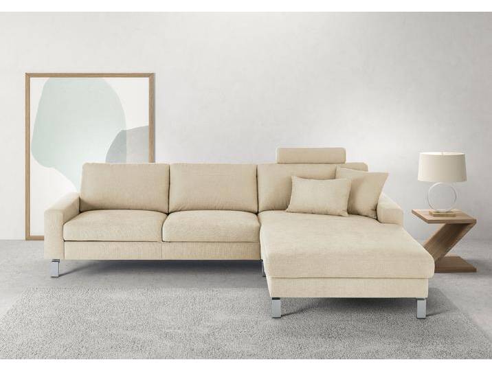 Ecksofa 3C CANDY Lecce, wahlweise PUR-Schaumstoff oder Tonnentaschenfederkern , beige (natur), B:281cm H:86cm T:194cm, 85% Polyester, 15% Nylon, Sofas, Bett im 2,5-Sitzer, teilmotorische Schlaffunktion im Longchair, L-Form von Candy-Polstermöbel