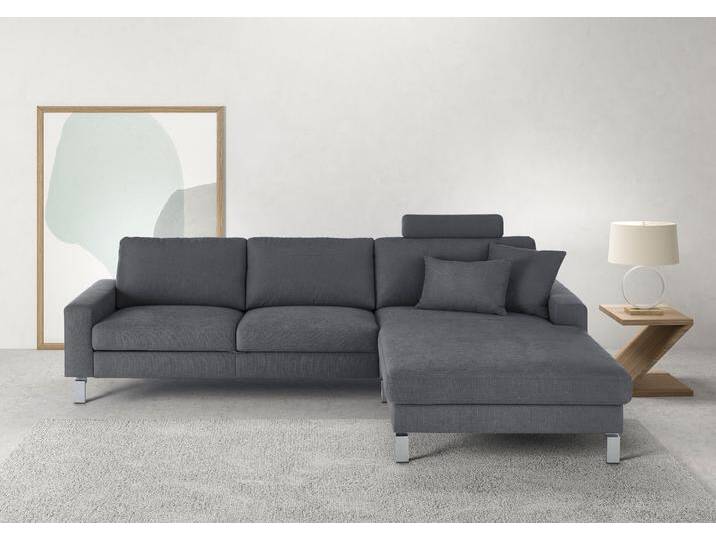 Ecksofa 3C CANDY Lecce, wahlweise PUR-Schaumstoff oder Tonnentaschenfederkern , grau (anthrazit), B:281cm H:86cm T:194cm, 85% Polyester, 15% Nylon, Sofas, Bett im 2,5-Sitzer, teilmotorische Schlaffunktion im Longchair, L-Form von Candy-Polstermöbel