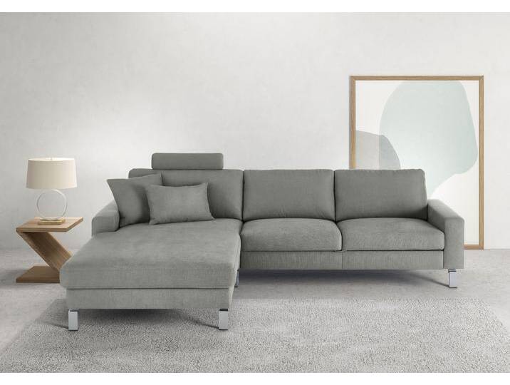 Ecksofa 3C CANDY Lecce, wahlweise PUR-Schaumstoff oder Tonnentaschenfederkern , grau (platin), B:281cm H:86cm T:194cm, 100% Polyester, Sofas, Bett im 2,5-Sitzer, teilmotorische Schlaffunktion im Longchair, L-Form von Candy-Polstermöbel