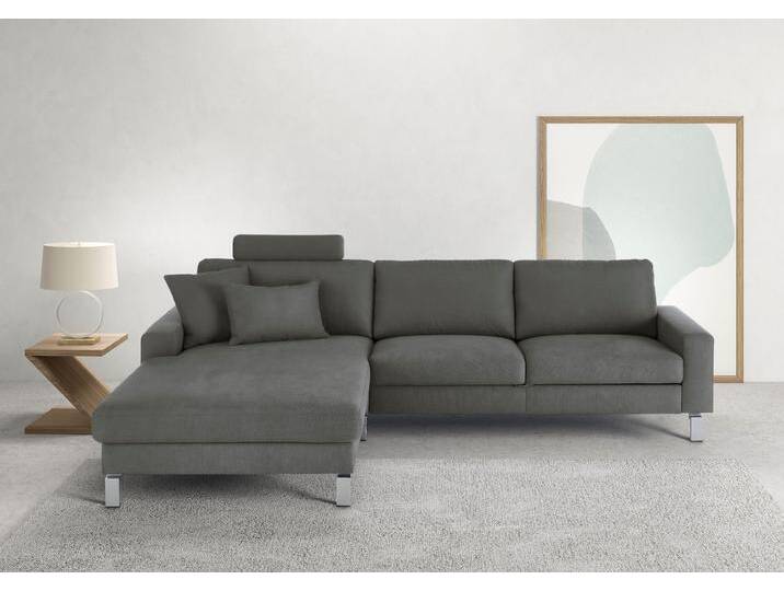 Ecksofa 3C CANDY Lecce, wahlweise PUR-Schaumstoff oder Tonnentaschenfederkern , grau (steel), B:281cm H:86cm T:194cm, 100% Polyester, Sofas, Bett im 2,5-Sitzer, teilmotorische Schlaffunktion im Longchair, L-Form von Candy-Polstermöbel