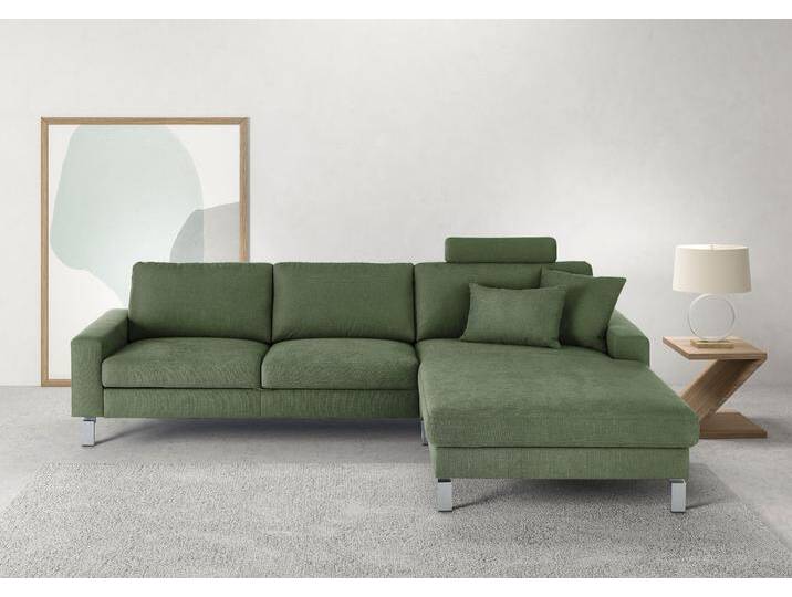 Ecksofa 3C CANDY Lecce, wahlweise PUR-Schaumstoff oder Tonnentaschenfederkern , grün (oliv), B:281cm H:86cm T:194cm, 85% Polyester, 15% Nylon, Sofas, Bett im 2,5-Sitzer, teilmotorische Schlaffunktion im Longchair, L-Form von Candy-Polstermöbel