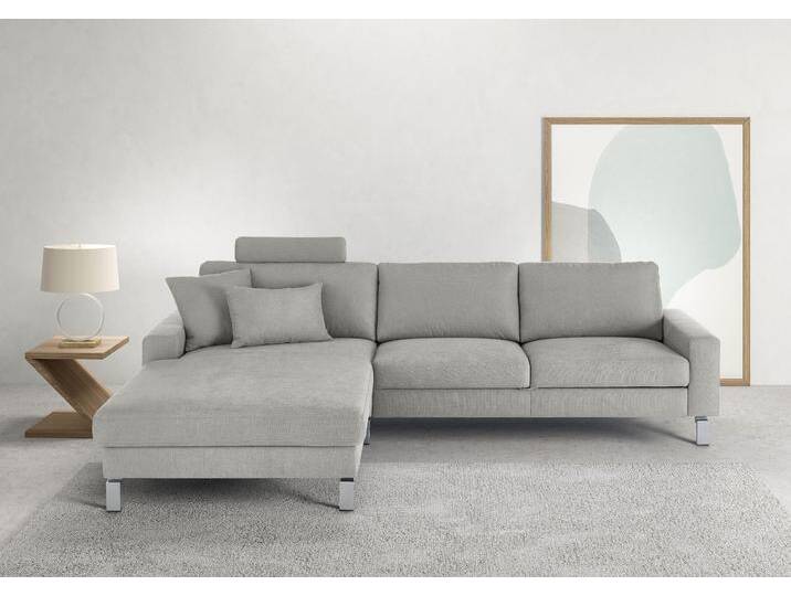 Ecksofa 3C CANDY Lecce, wahlweise PUR-Schaumstoff oder Tonnentaschenfederkern , silber, B:281cm H:86cm T:194cm, 85% Polyester, 15% Nylon, Sofas, Bett im 2,5-Sitzer, teilmotorische Schlaffunktion im Longchair, L-Form von Candy-Polstermöbel