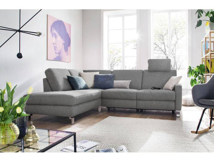 Ecksofa 3C CANDY Mainau modern und elegant, mit gutem Sitzkomfort, L-Form , grau, B:257cm H:89cm T:220cm, Struktur ( 100% Polyester), Luxus-Microfaser weich: 98% Polyester, 2% Nylon, , Struktur weich (mit Wasser zu reinigen): 16% Baumwolle, 79% Polyester, 5% Polyacryl, Sofas, wahlweise mit elektrischer Relaxfunktion, Federkern von Candy-Polstermöbel