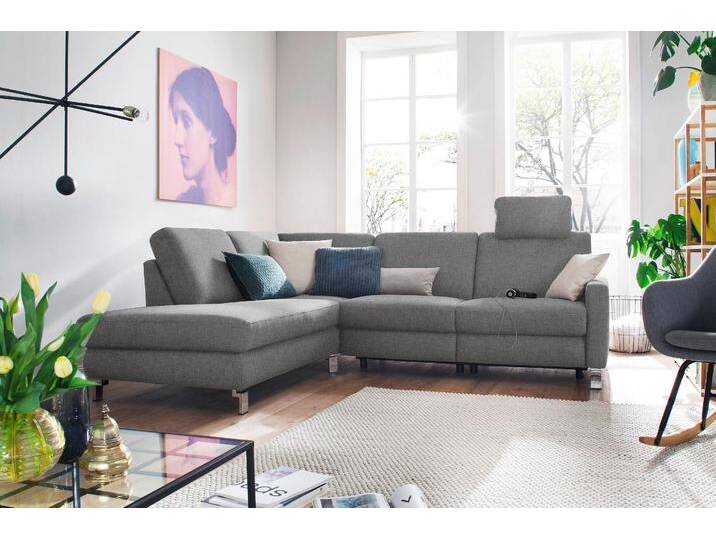 Ecksofa 3C CANDY Mainau modern und elegant, mit gutem Sitzkomfort, L-Form , grau, B:257cm H:89cm T:220cm, Struktur ( 100% Polyester), Luxus-Microfaser weich: 98% Polyester, 2% Nylon, , Struktur weich (mit Wasser zu reinigen): 16% Baumwolle, 79% Polyester, 5% Polyacryl, Sofas, wahlweise mit elektrischer Relaxfunktion, Federkern von Candy-Polstermöbel