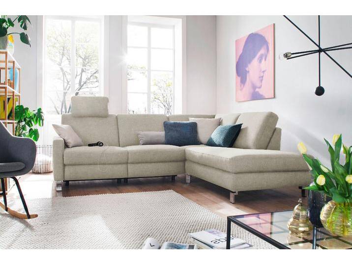 Ecksofa 3C CANDY Mainau modern und elegant, mit gutem Sitzkomfort, L-Form , grau (platin), B:257cm H:89cm T:220cm, Struktur ( 100% Polyester), Luxus-Microfaser weich: 98% Polyester, 2% Nylon, , Struktur weich (mit Wasser zu reinigen): 16% Baumwolle, 79% Polyester, 5% Polyacryl, Sofas, wahlweise mit elektrischer Relaxfunktion, Federkern von Candy-Polstermöbel