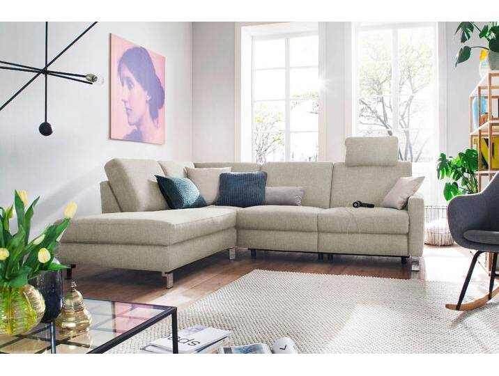 Ecksofa 3C CANDY Mainau modern und elegant, mit gutem Sitzkomfort, L-Form , grau (platin), B:257cm H:89cm T:220cm, Struktur ( 100% Polyester), Luxus-Microfaser weich: 98% Polyester, 2% Nylon, , Struktur weich (mit Wasser zu reinigen): 16% Baumwolle, 79% Polyester, 5% Polyacryl, Sofas, wahlweise mit elektrischer Relaxfunktion, Federkern von Candy-Polstermöbel