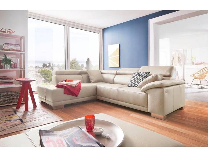 Ecksofa 3C CANDY Menorca modern und bequem, OTTOs Choice, L-Form , beige, B:270cm H:79cm T:205cm, Mikrofaser, 100% Polyester, NaturLEDER (echtes Rindsleder), Struktur 100% Polyester, Sofas, Kopfteilverstellung, wahlweise elektronischer Sitzvorzug, in Dickleder von Candy-Polstermöbel