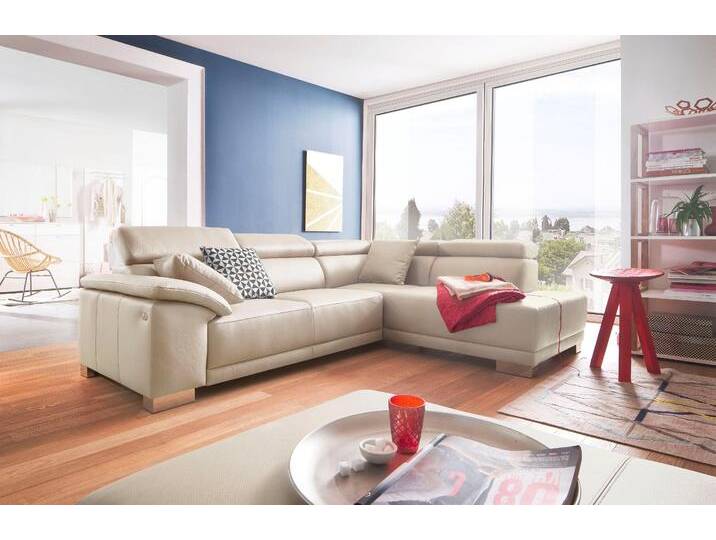 Ecksofa 3C CANDY Menorca modern und bequem, OTTOs Choice, L-Form , beige, B:270cm H:79cm T:205cm, Mikrofaser, 100% Polyester, NaturLEDER (echtes Rindsleder), Struktur 100% Polyester, Sofas, Kopfteilverstellung, wahlweise elektronischer Sitzvorzug, in Dickleder von Candy-Polstermöbel