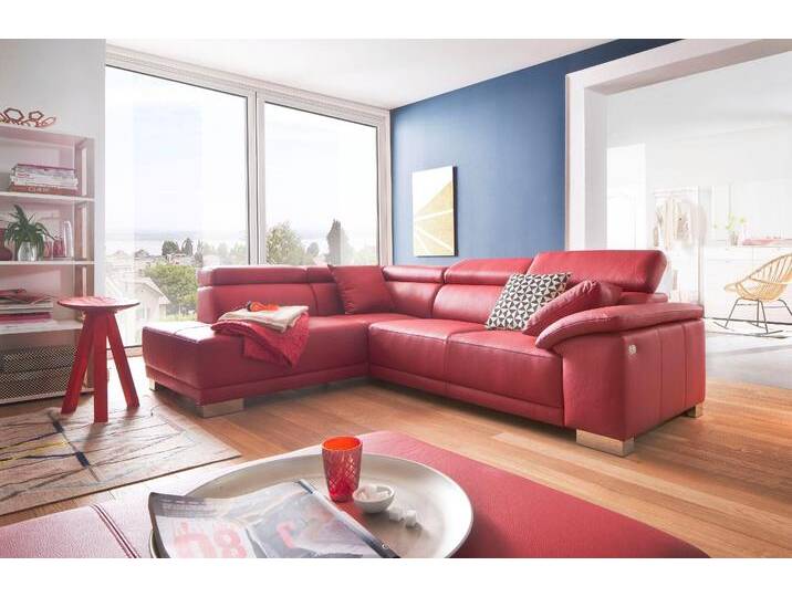 Ecksofa 3C CANDY Menorca modern und bequem, OTTOs Choice, L-Form , rot (kaminrot), B:270cm H:79cm T:205cm, Mikrofaser, 100% Polyester, NaturLEDER (echtes Rindsleder), Struktur 100% Polyester, Sofas, Kopfteilverstellung, wahlweise elektronischer Sitzvorzug, in Dickleder von Candy-Polstermöbel