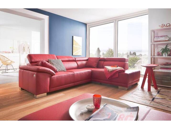 Ecksofa 3C CANDY Menorca modern und bequem, OTTOs Choice, L-Form , rot (kaminrot), B:270cm H:79cm T:205cm, Mikrofaser, 100% Polyester, NaturLEDER (echtes Rindsleder), Struktur 100% Polyester, Sofas, Kopfteilverstellung, wahlweise elektronischer Sitzvorzug, in Dickleder von Candy-Polstermöbel