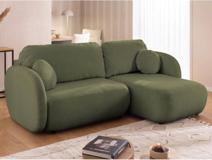 S-Style Möbel Candy - Moderne Ecksofa L-Form mit Schlaffunktion und Stauraum aus Bouclé-Stoff mit abgerundetem Design und hohem Sitzkomfort - Grün S-Style Möbel Candy - Moderne Ecksofa L-Form mit Schlaffunktion und Stauraum aus Bouclé-Stoff mit abgerundetem Design und hohem Sitzkomfort - Grün von Candy-Polstermöbel