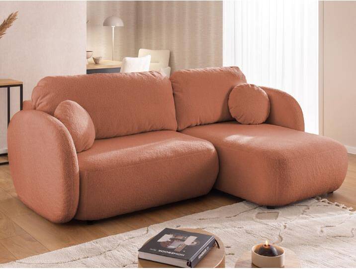 S-Style Möbel Candy - Moderne Ecksofa L-Form mit Schlaffunktion und Stauraum aus Bouclé-Stoff mit abgerundetem Design und hohem Sitzkomfort - Terrakotta von Candy-Polstermöbel